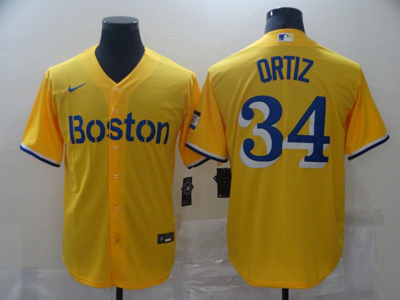 Cheap Men Boston Red Sox 34 Ortiz Yellow Game 2021 Nike MLB Jerseys